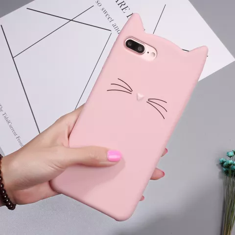 Moustaches de chat mignonnes compatible avec iPhone 7 Plus 8 Plus, &eacute;tui de protection chaton - Rose