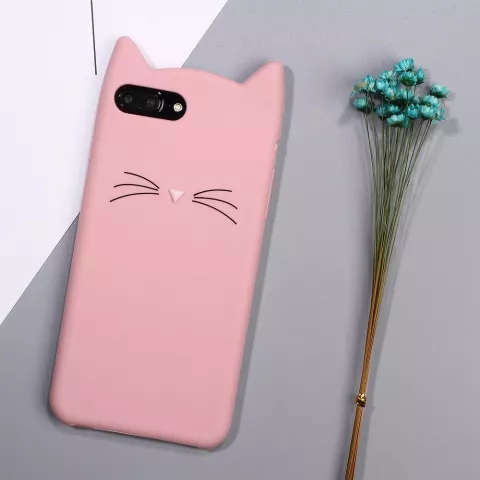 Moustaches de chat mignonnes compatible avec iPhone 7 Plus 8 Plus, &eacute;tui de protection chaton - Rose