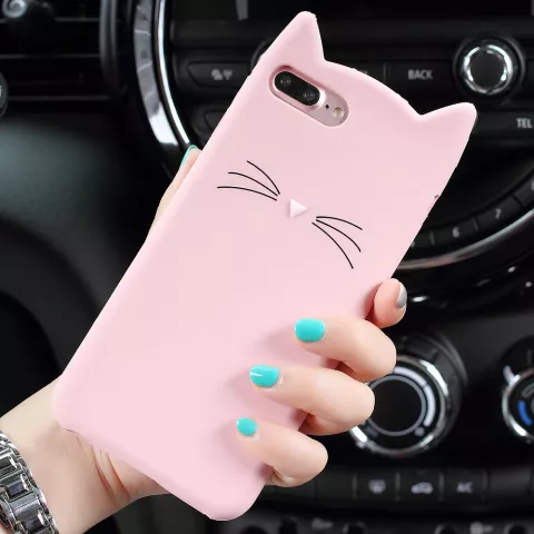 Moustaches de chat mignonnes compatible avec iPhone 7 Plus 8 Plus, &eacute;tui de protection chaton - Rose