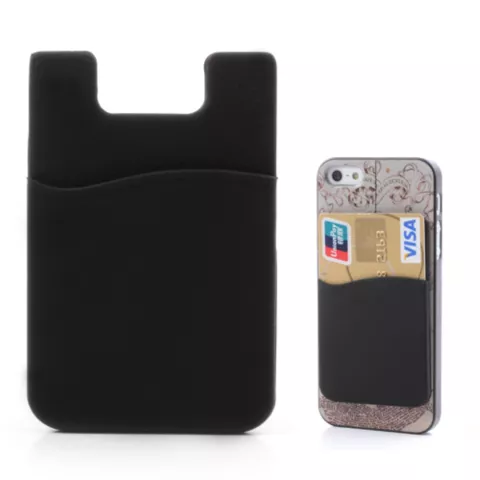 Porte-cartes de t&eacute;l&eacute;phone adh&eacute;sif en silicone Universal Cardholder - Noir