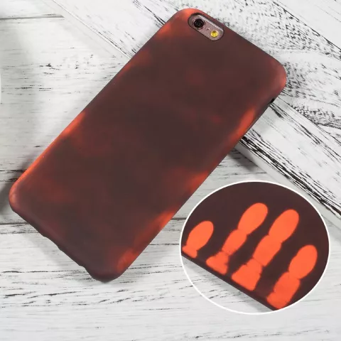 Coque en TPU &agrave; changement de couleur fluorescente thermique compatible avec iPhone 6 6s - Rouge