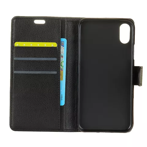 Portefeuille noir compatible avec iPhone X XS housse de portefeuille en cuir noir - Biblioth&egrave;que