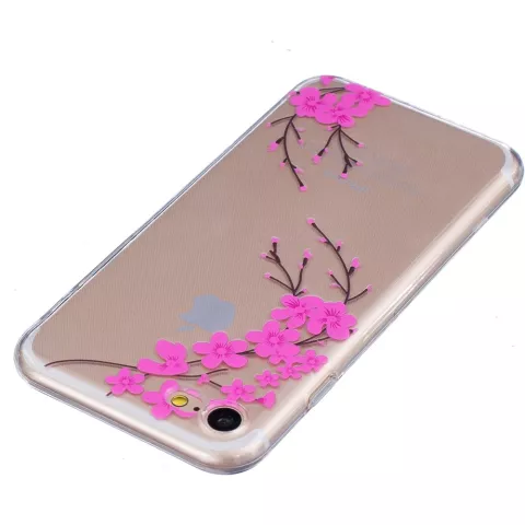 Coque transparente en silicone avec branches de fleurs roses, &eacute;tui compatible avec iPhone 7 8 SE 2020 SE 2022