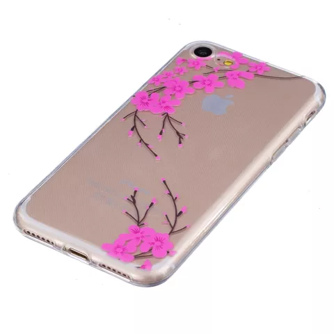 Coque transparente en silicone avec branches de fleurs roses, &eacute;tui compatible avec iPhone 7 8 SE 2020 SE 2022