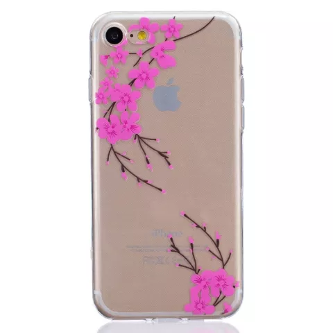 Coque transparente en silicone avec branches de fleurs roses, &eacute;tui compatible avec iPhone 7 8 SE 2020 SE 2022