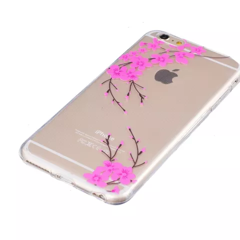 Coque en silicone transparente avec branche de fleur rose compatible avec iPhone 6 6s