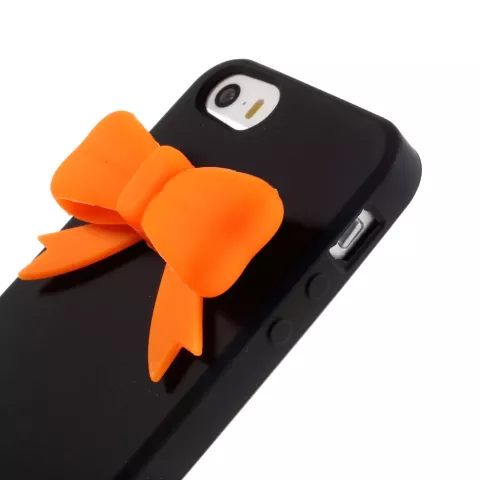 Housse de protection pour iPhone 5 5s SE 2016 avec noeud orange 3D noir