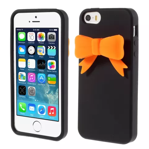 Housse de protection pour iPhone 5 5s SE 2016 avec noeud orange 3D noir