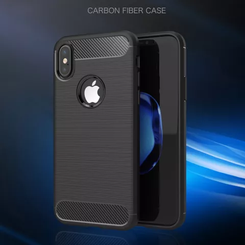 Coque Carbon Armor compatible avec iPhone X XS, coque de protection en TPU noir