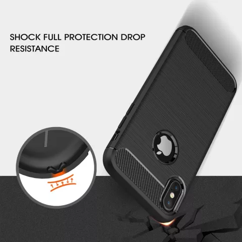 Coque Carbon Armor compatible avec iPhone X XS, coque de protection en TPU noir