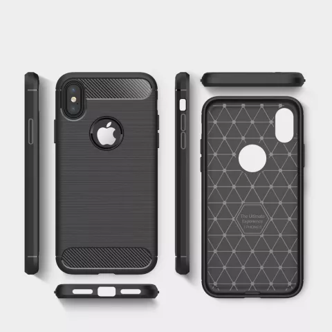 Coque Carbon Armor compatible avec iPhone X XS, coque de protection en TPU noir
