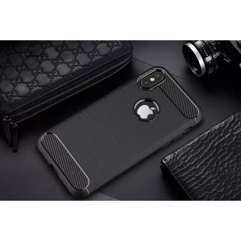 Coque Carbon Armor compatible avec iPhone X XS, coque de protection en TPU noir