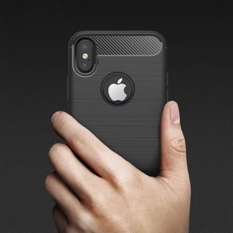 Coque Carbon Armor compatible avec iPhone X XS, coque de protection en TPU noir
