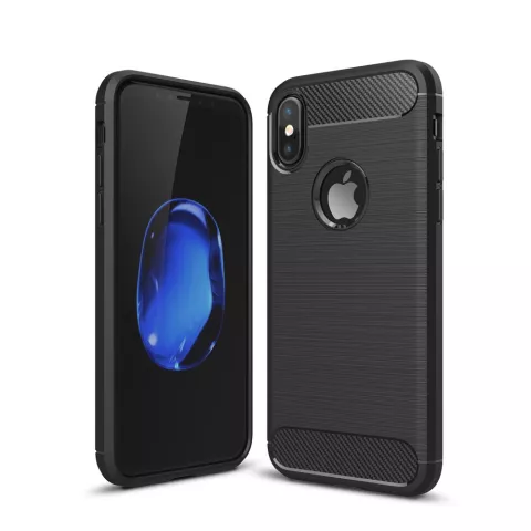 Coque Carbon Armor compatible avec iPhone X XS, coque de protection en TPU noir