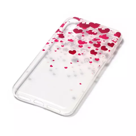 Coque coeur compatible avec iPhone X XS rose rouge coque TPU transparente