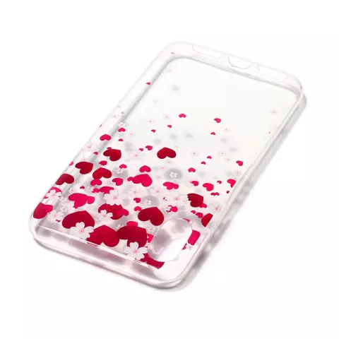 Coque coeur compatible avec iPhone X XS rose rouge coque TPU transparente