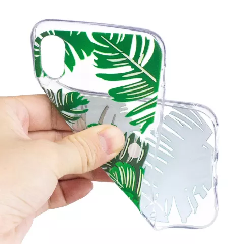 Feuilles coque transparente en TPU compatible avec iPhone X XS coque verte nature
