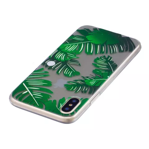 Feuilles coque transparente en TPU compatible avec iPhone X XS coque verte nature