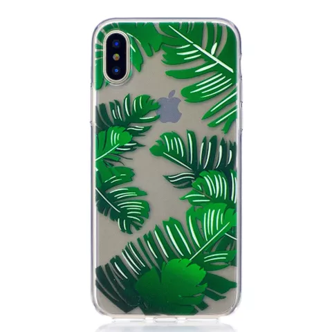 Feuilles coque transparente en TPU compatible avec iPhone X XS coque verte nature