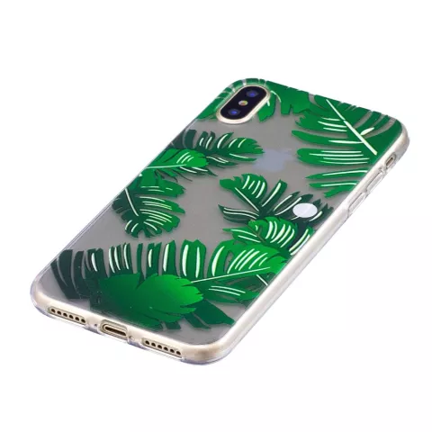 Feuilles coque transparente en TPU compatible avec iPhone X XS coque verte nature