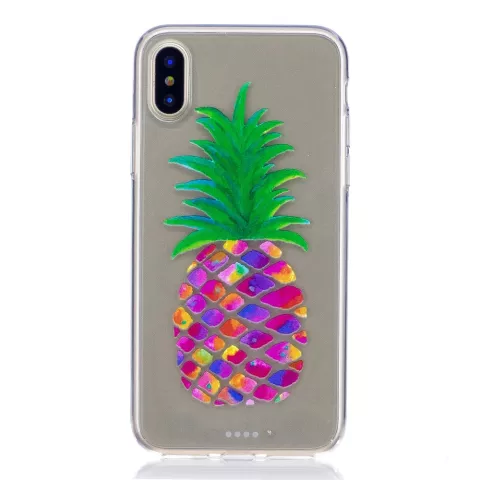 Coque ananas color&eacute;e compatible avec iPhone X XS coque fruit transparente