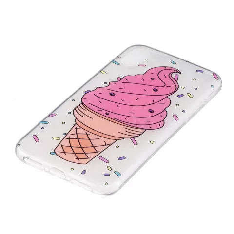 Coque iPhone X XS rose cr&egrave;me glac&eacute;e mouchet&eacute;e transparente TPU de bonbons &agrave; la cr&egrave;me glac&eacute;e