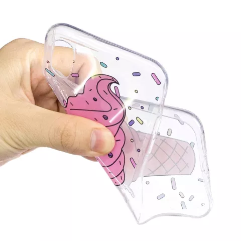 Cr&egrave;me glac&eacute;e rose &eacute;tui compatible avec iPhone X XS mouchet&eacute;s &eacute;tui transparent en TPU pour bonbons &agrave; la cr&egrave;me glac&eacute;e