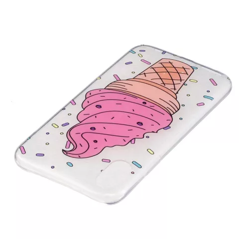 Coque iPhone X XS rose cr&egrave;me glac&eacute;e mouchet&eacute;e transparente TPU de bonbons &agrave; la cr&egrave;me glac&eacute;e