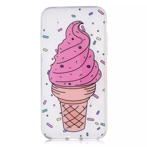 Cr&egrave;me glac&eacute;e rose &eacute;tui compatible avec iPhone X XS mouchet&eacute;s &eacute;tui transparent en TPU pour bonbons &agrave; la cr&egrave;me glac&eacute;e