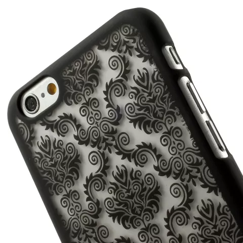 Coque baroque noire compatible avec iPhone 6 6s coque rigide henn&eacute; damass&eacute; fleur