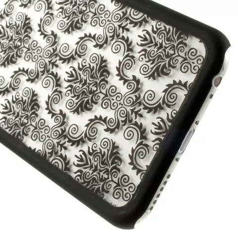 Coque baroque noire compatible avec iPhone 6 6s coque rigide henn&eacute; damass&eacute; fleur