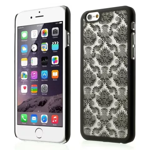 Coque baroque noire compatible avec iPhone 6 6s coque rigide henn&eacute; damass&eacute; fleur