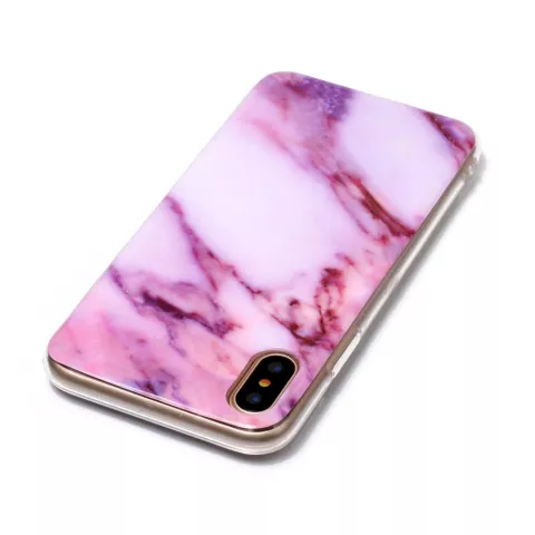 Coque en marbre rose compatible avec iPhone X XS, coque violette en TPU marbre