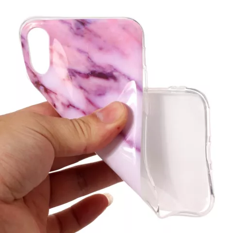 Coque en marbre rose compatible avec iPhone X XS, coque violette en TPU marbre