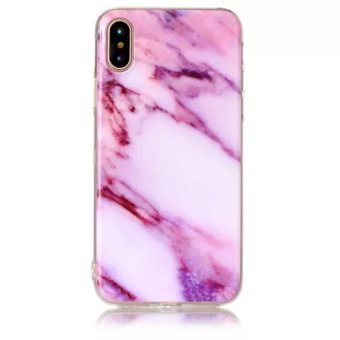 Coque en marbre rose compatible avec iPhone X XS, coque violette en TPU marbre