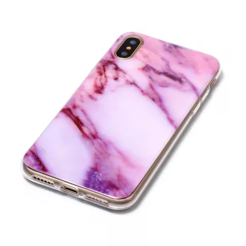Coque en marbre rose compatible avec iPhone X XS, coque violette en TPU marbre