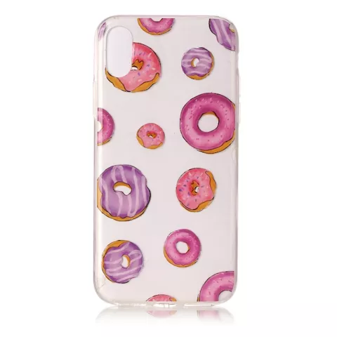 Coque transparente donuts rose violet compatible avec iPhone X XS coque TPU