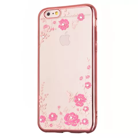 Coque en TPU rose fleurs papillons compatible avec iPhone 6 6s