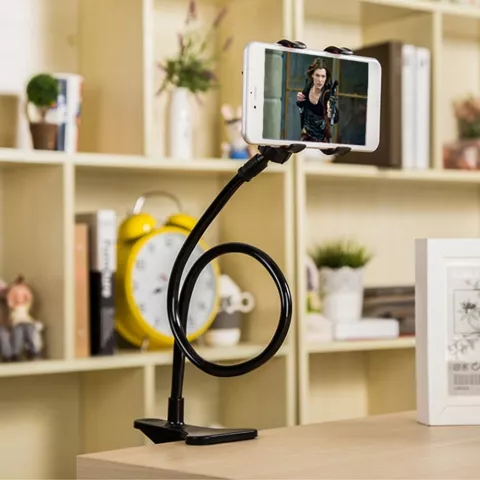 Tr&eacute;pied de support de t&eacute;l&eacute;phone &agrave; pince de bras de table noir universel