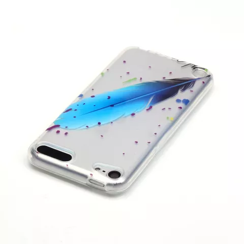 Coque transparente compatible avec iPod Touch 5 6 7 TPU mouchetures de plumes bleues