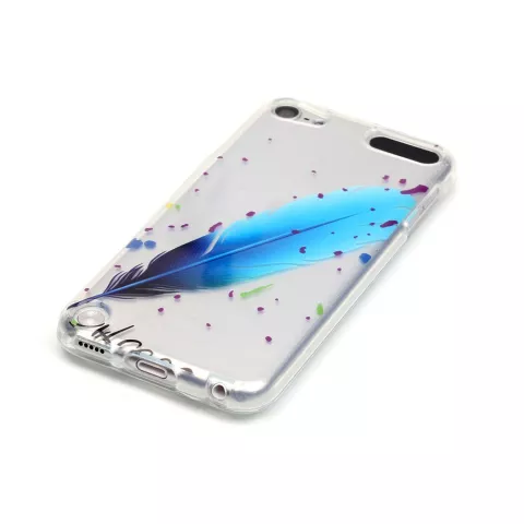 Coque transparente compatible avec iPod Touch 5 6 7 TPU mouchetures de plumes bleues