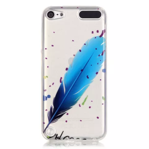 Coque transparente compatible avec iPod Touch 5 6 7 TPU mouchetures de plumes bleues