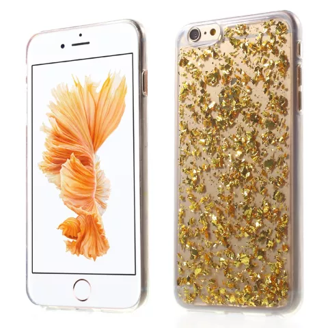 Coque transparente en TPU ruban de feuille d&#039;or compatible avec iPhone 6 Plus 6s Plus couverture dor&eacute;e
