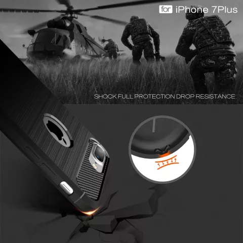 Black Carbon Armor compatible avec la coque en TPU compatible avec iPhone 7 Plus 8 Plus