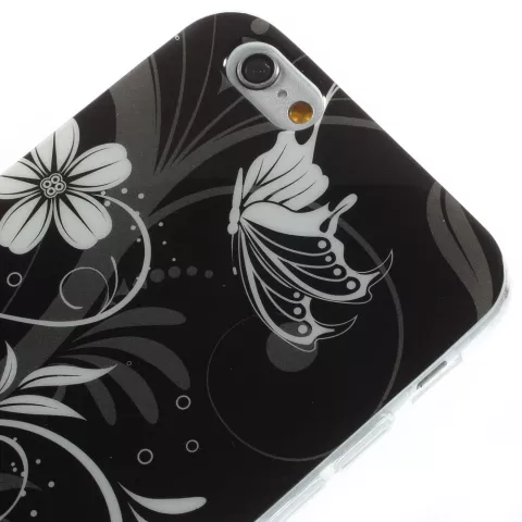 Coque en TPU floral noir et blanc la coque compatible avec iPhone 6 6s
