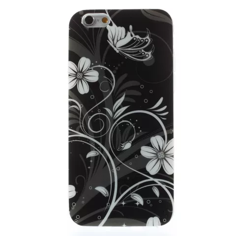 Coque en TPU floral noir et blanc la coque compatible avec iPhone 6 6s