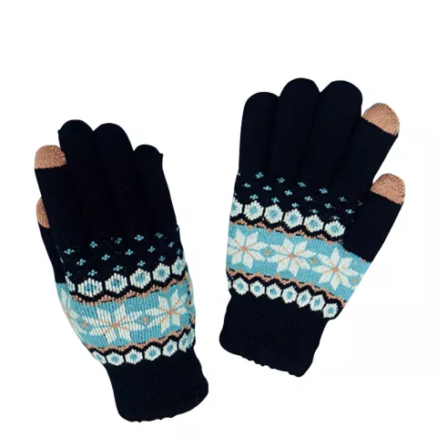 Gants tactiles hiver laine bleu flocon de neige