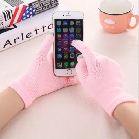 Gants tactiles hiver laine rose clair