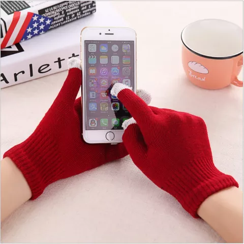Gants tactiles hiver laine rouge bordeaux