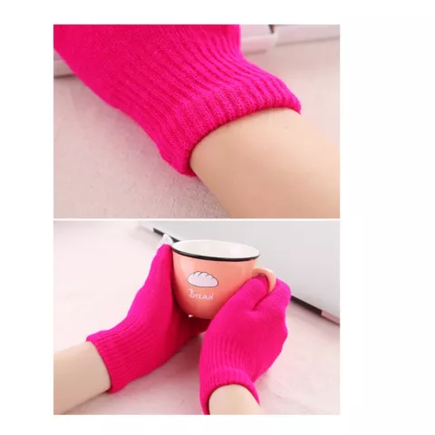 Gants tactiles hiver laine rose vif